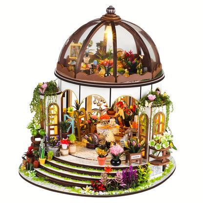 Maison miniature fleurs – Puzzle 3D en bois avec éclairage LED et jardin détaillé