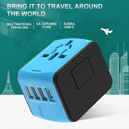 Adaptateur de voyage avec 4 ports USB et Type-C – Charge rapide et sécurité mondiale