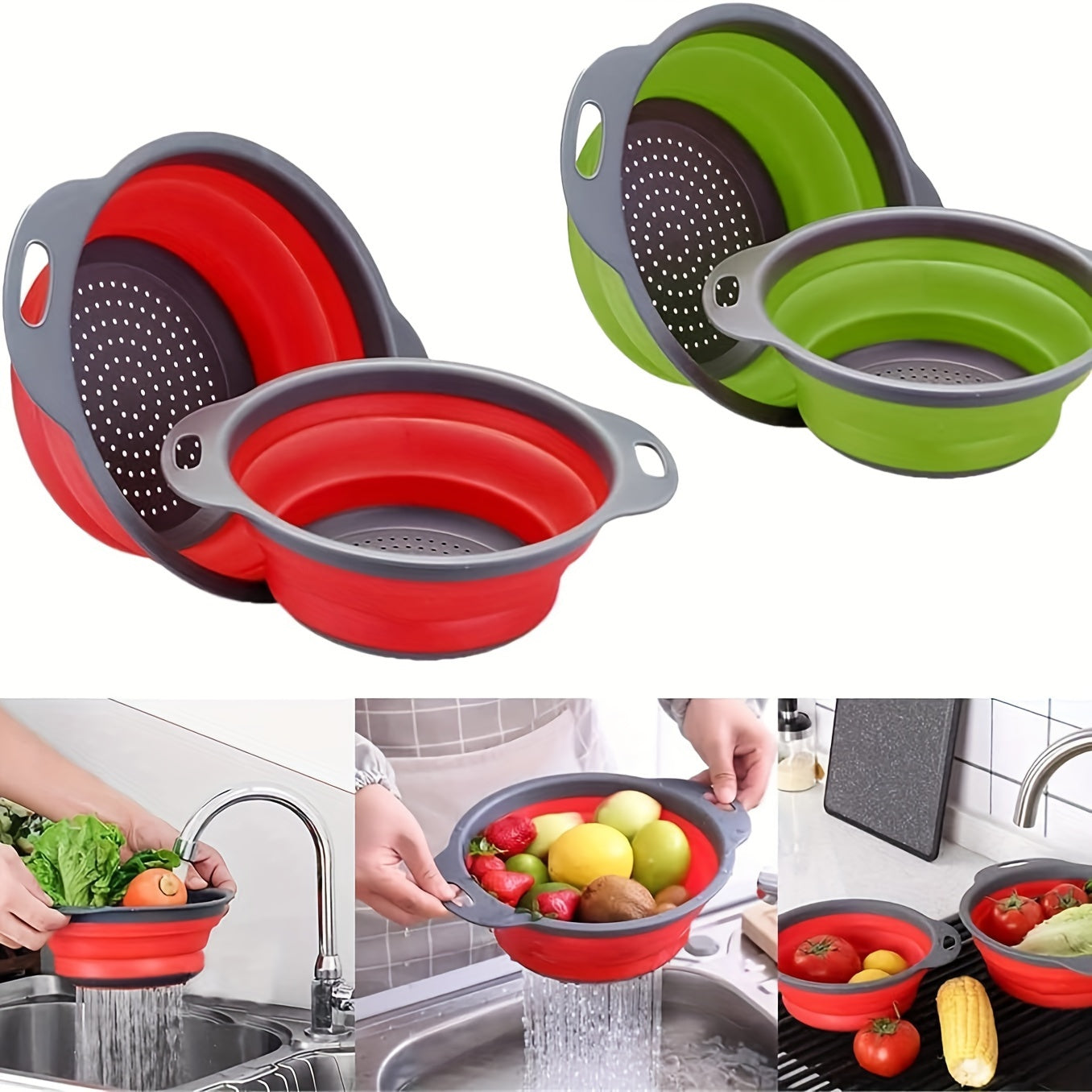 Set de Passoires en Silicone Pliables – Parfaites pour Pâtes, Légumes et Fruits