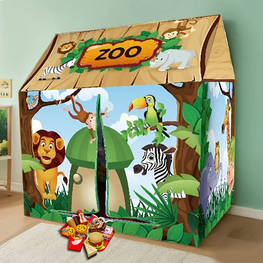 Tente de jeu jungle pour enfants – Avec décor de zoo et set de jouets