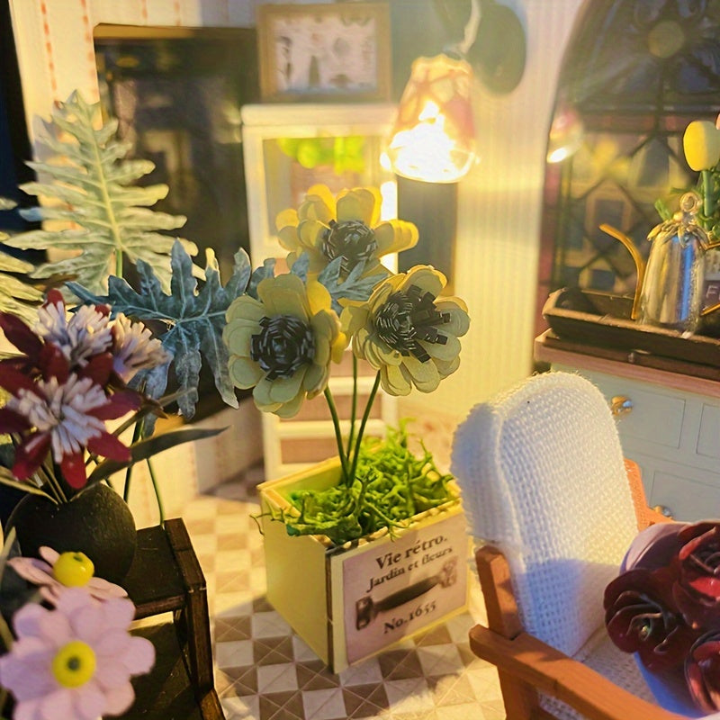 Maison-serre miniature DIY avec éclairage – Puzzle 3D fait main pour décoration créative