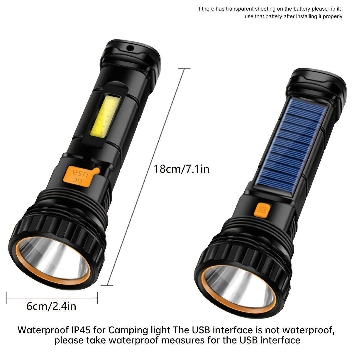 Lampe de poche LED SolarBeam – Rechargeable avec panneau solaire et USB