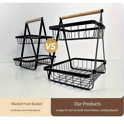 Panier de rangement 2 ou 3 étages avec poignée en bois - Solution élégante pour cuisine et salle de bain