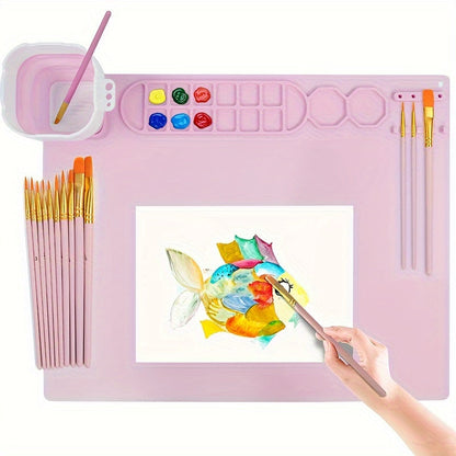 Tapis de peinture en silicone avec palette et porte-pinceaux – Durable et flexible