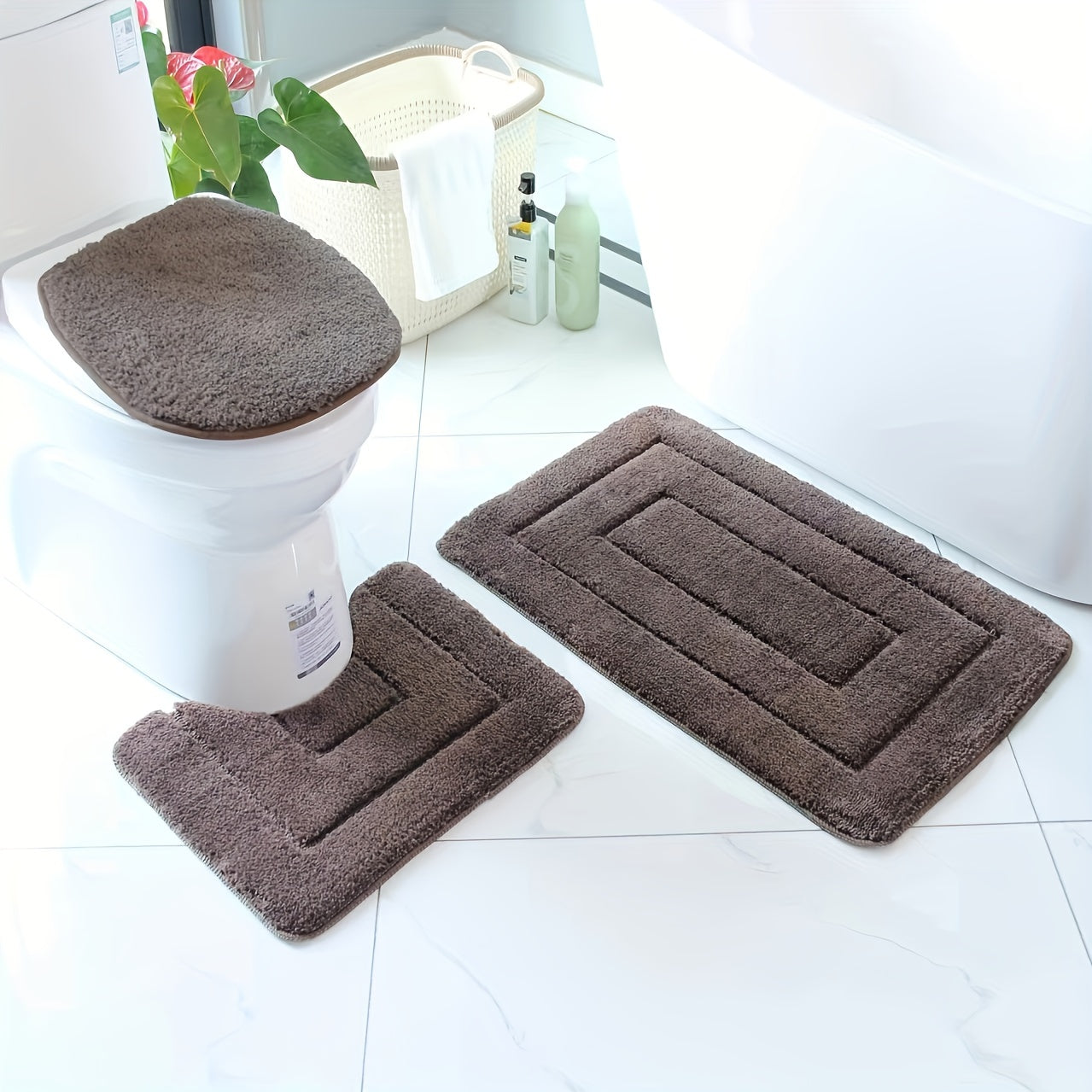 Set de Tapis de Salle de Bain en Microfibres Ultrafines 3 Pièces – Séchage Rapide et Absorbant