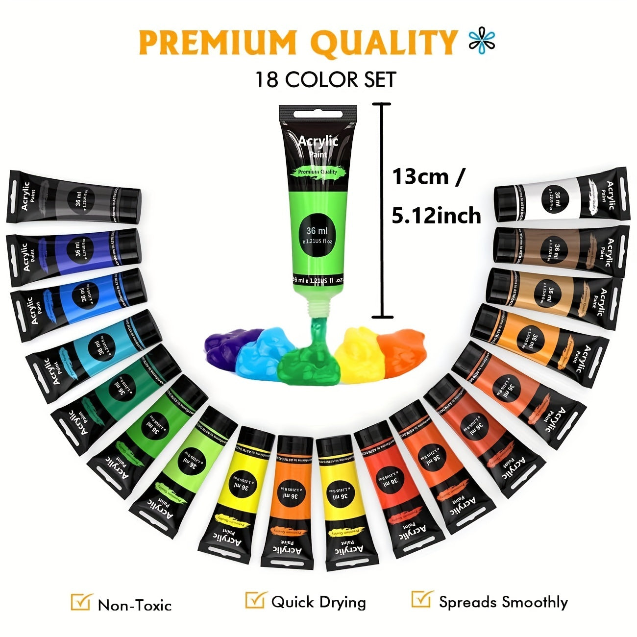 Set de Peinture Acrylique – 28 Pièces, Comprenant 18 Couleurs de Peinture Acrylique et 10 Pinceaux