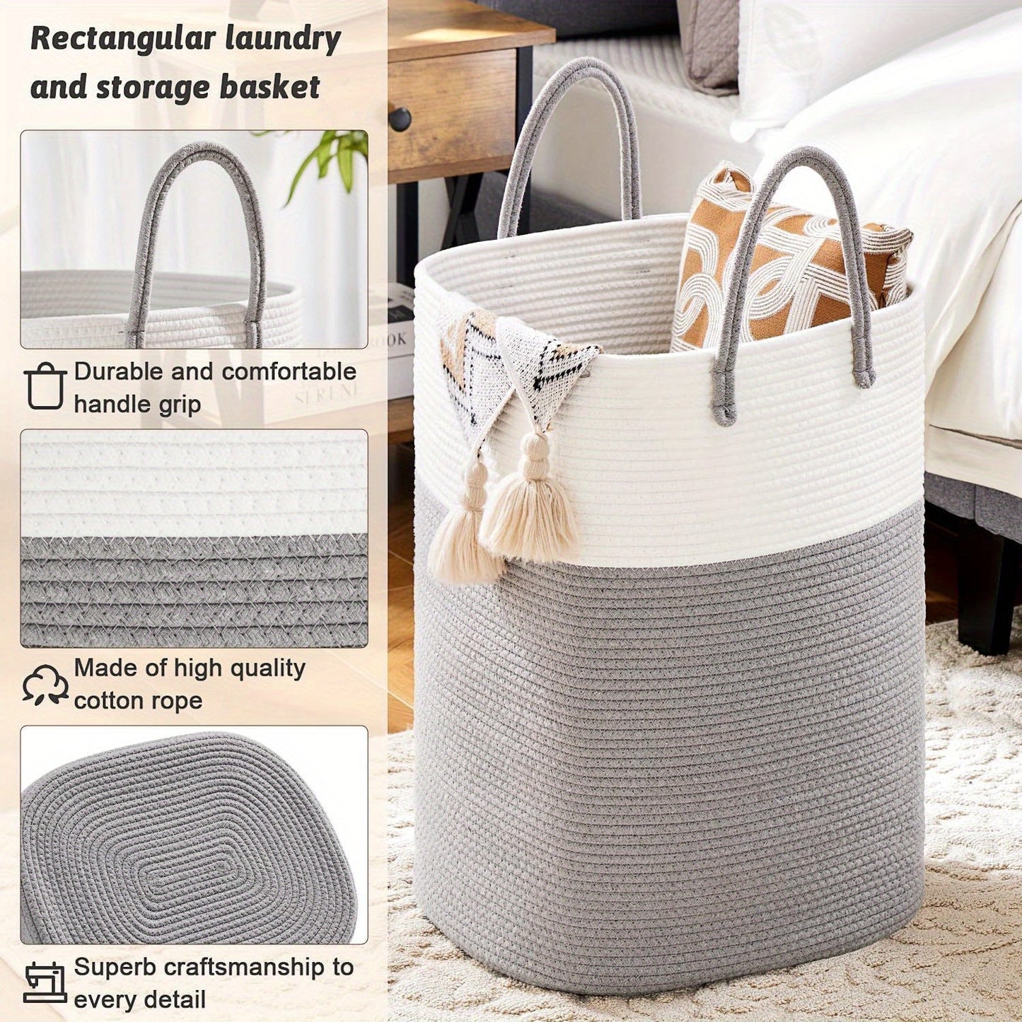 Panier à linge tissé extra grand - Grand espace, durable et pratique