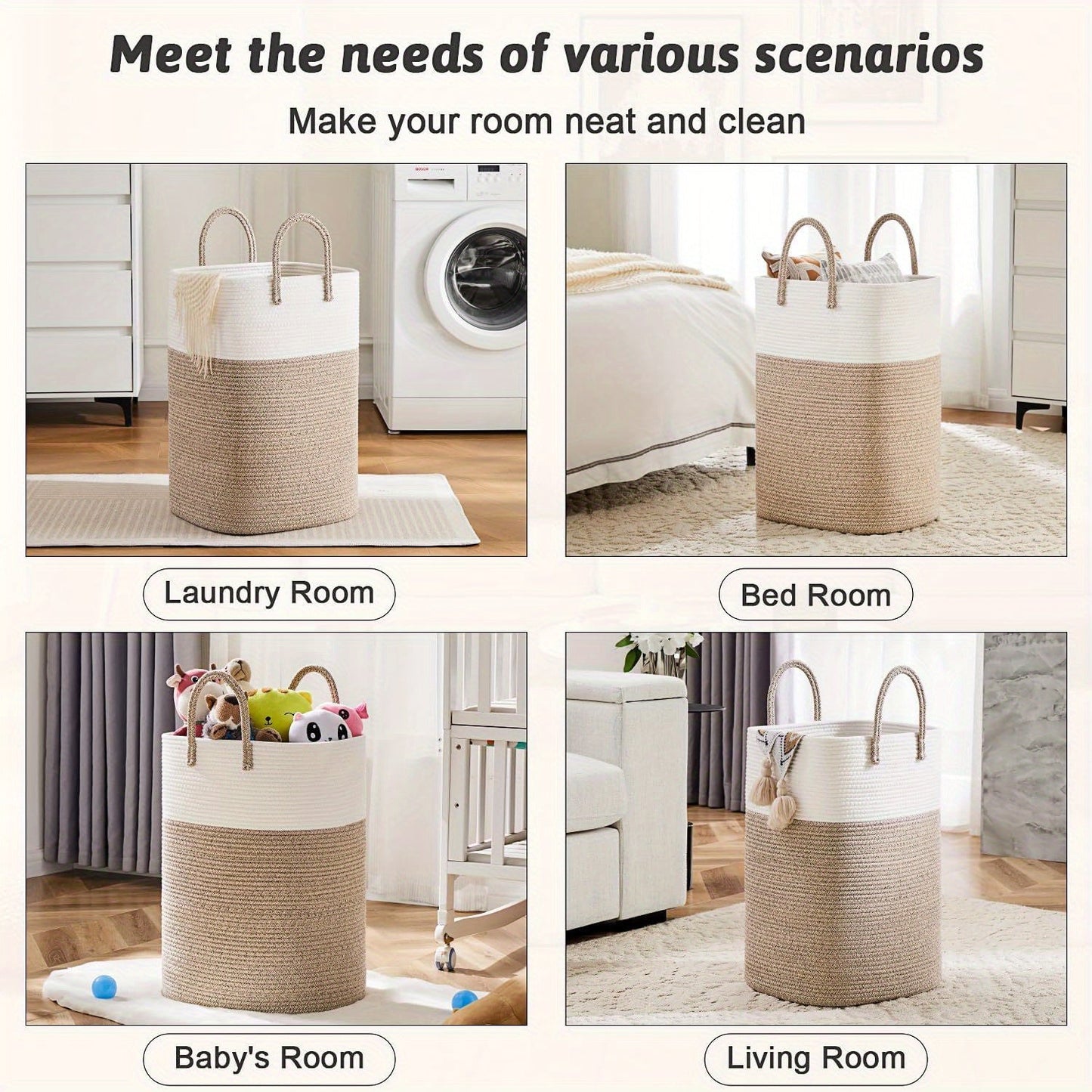 Panier à linge tissé extra grand - Grand espace, durable et pratique