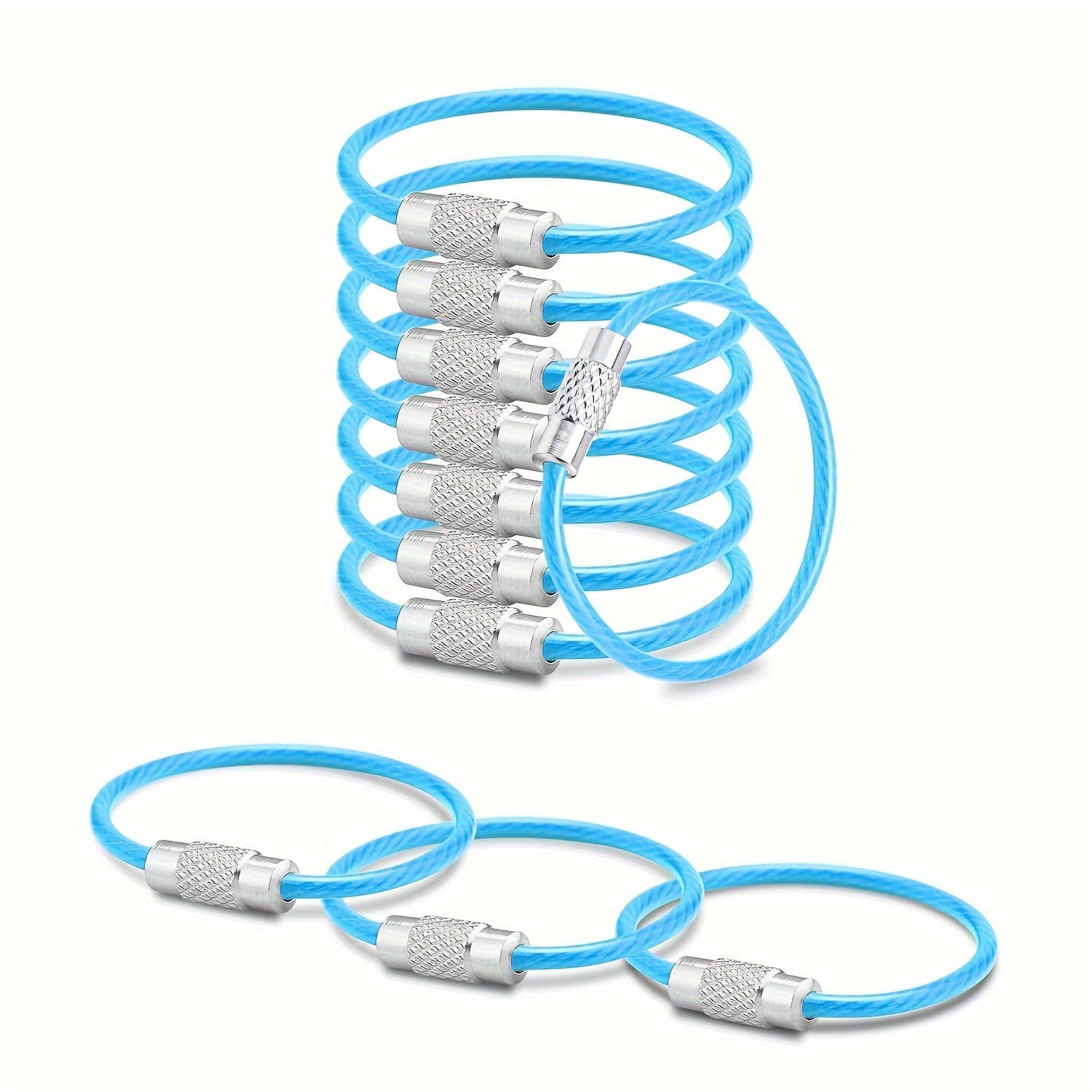 Set de 10 Porte-clés Câble en Acier – Porte-clés Durables pour Voyage et Activités de Plein Air