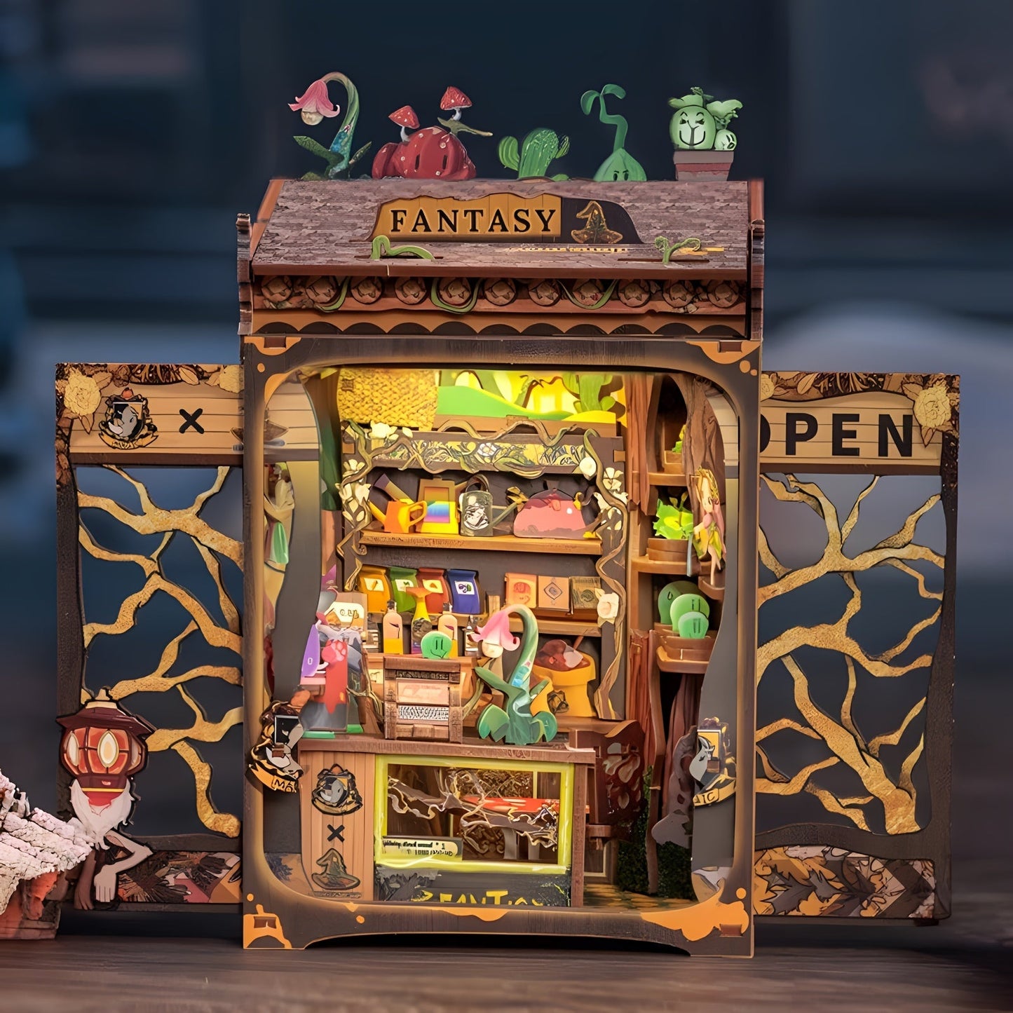Boutique de livres miniature DIY Hiboux – Kit 3D en bois avec éclairage pour décoration créative