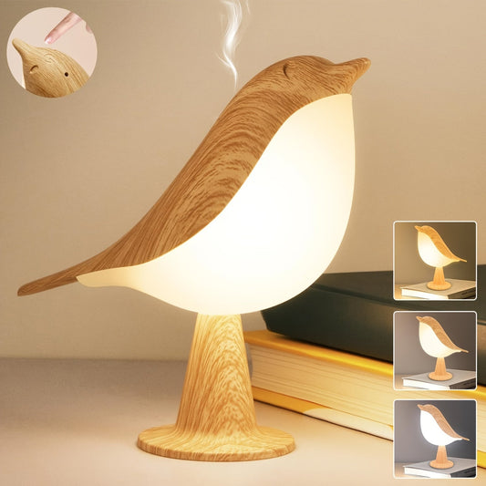 Lampe LED Oiseau avec Diffuseur d'Arômes – Lampe de Nuit et de Lecture Rechargeable USB avec 3 Températures de Couleur