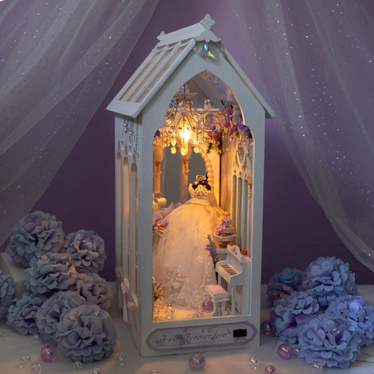 Maison de poupée robe de mariée DIY – Kit de construction 3D avec éclairage et meubles décoratifs