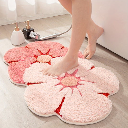 Tapis de Salle de Bain Fluffy à Motif Floral – Absorbant et Doux pour un Confort Supplémentaire