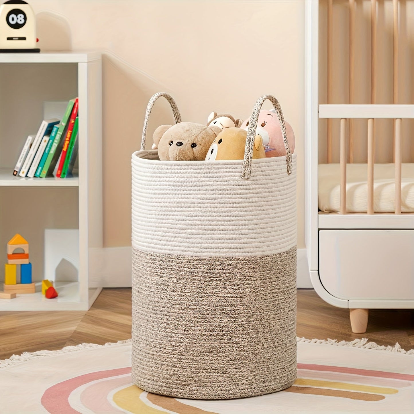 Panier à linge bicolore élégant - Grand volume, pratique et durable