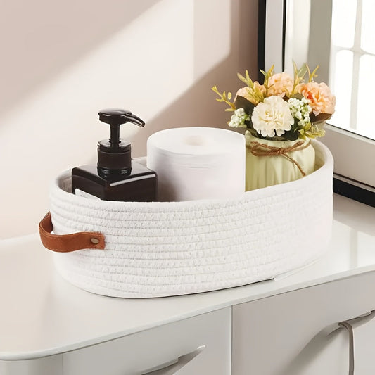 Panier de Rangement Bohème avec Poignées en Cuir – Parfait pour Salle de Bain et Salon