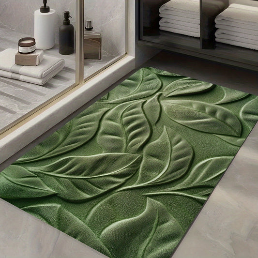 Tapis en Terre de Diatomée avec Motif Feuilles Vertes – Absorbant et à Séchage Rapide