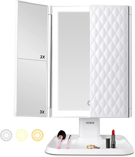 Miroir Maquillage LED Lumière – Grossissement Réglable avec Espace de Rangement Élégant