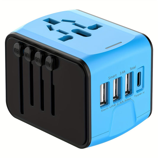 Adaptateur de voyage avec 4 ports USB et Type-C – Charge rapide et sécurité mondiale