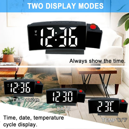 Réveil projecteur digital – Affichage LED et fonction snooze avec luminosité réglable