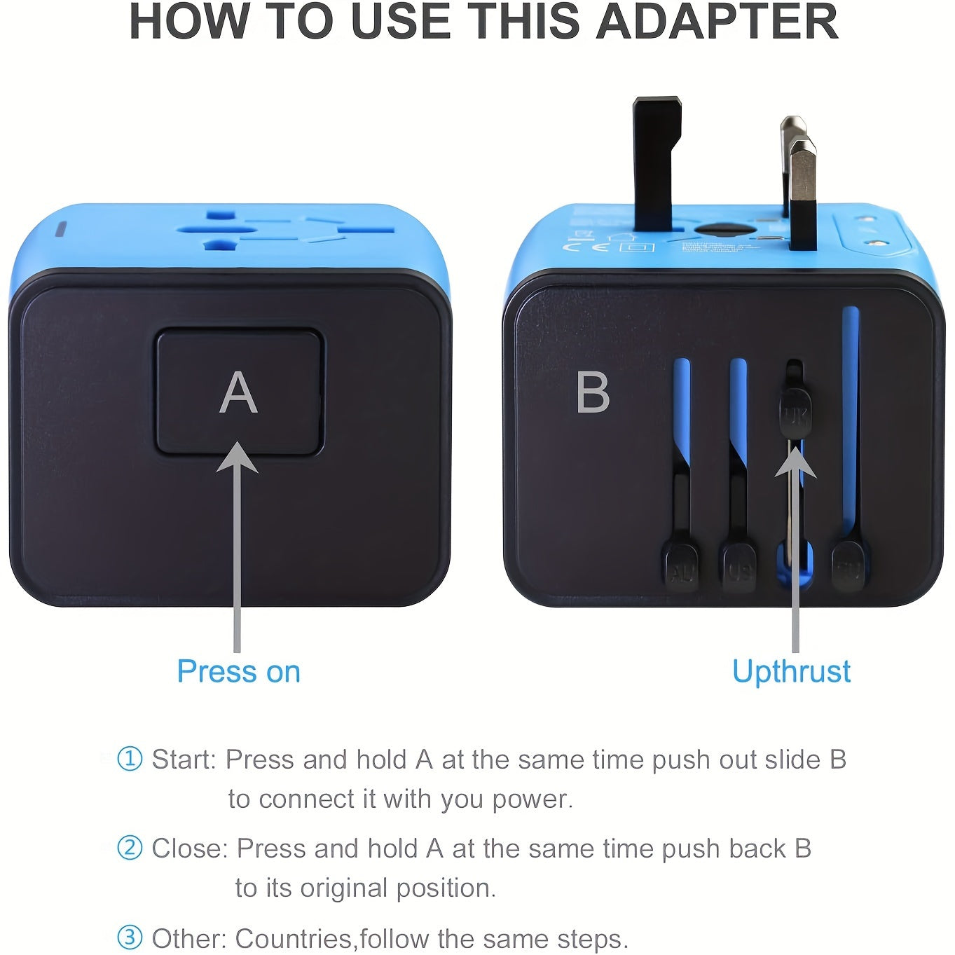 Adaptateur de voyage avec 4 ports USB et Type-C – Charge rapide et sécurité mondiale