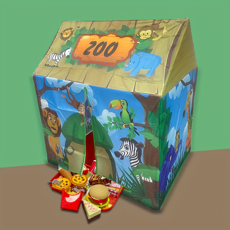 Tente de jeu jungle pour enfants – Avec décor de zoo et set de jouets