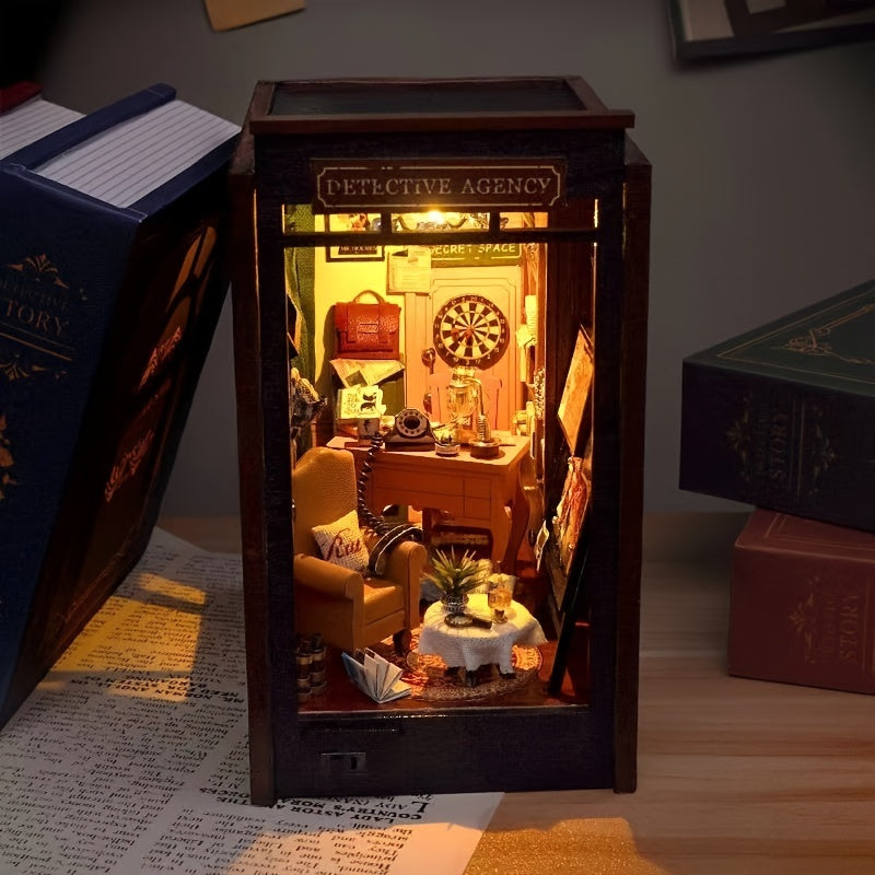 Agence de détective maison miniature DIY – Puzzle 3D avec éclairage pour hobbyistes créatifs