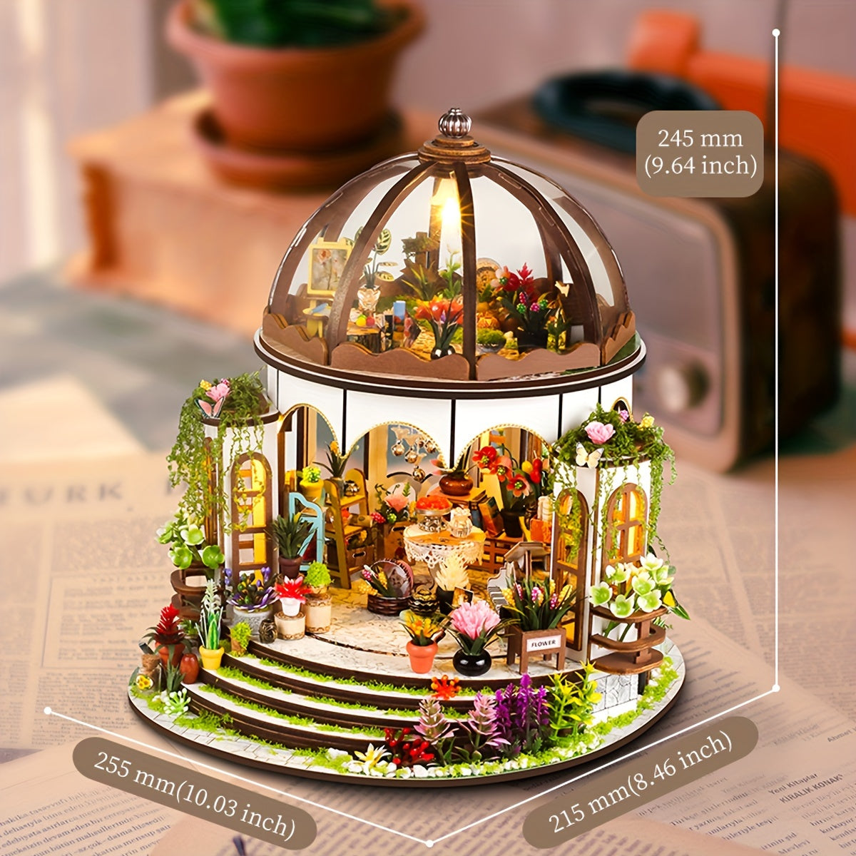 Maison miniature fleurs – Puzzle 3D en bois avec éclairage LED et jardin détaillé