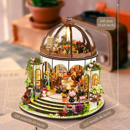 Maison miniature fleurs – Puzzle 3D en bois avec éclairage LED et jardin détaillé