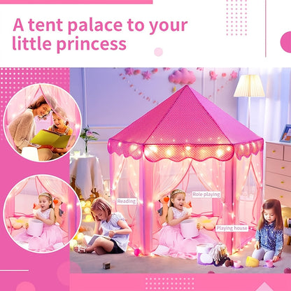 Tente de jeu princesse avec éclairage étoilé – Parfaite pour jouer à l’intérieur ou à l’extérieur