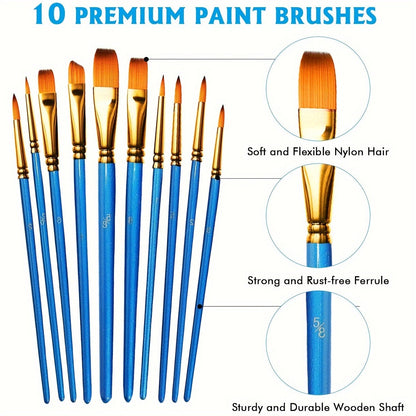 Set de Peinture Acrylique – 28 Pièces, Comprenant 18 Couleurs de Peinture Acrylique et 10 Pinceaux