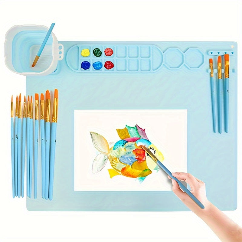 Tapis de peinture en silicone avec palette et porte-pinceaux – Durable et flexible