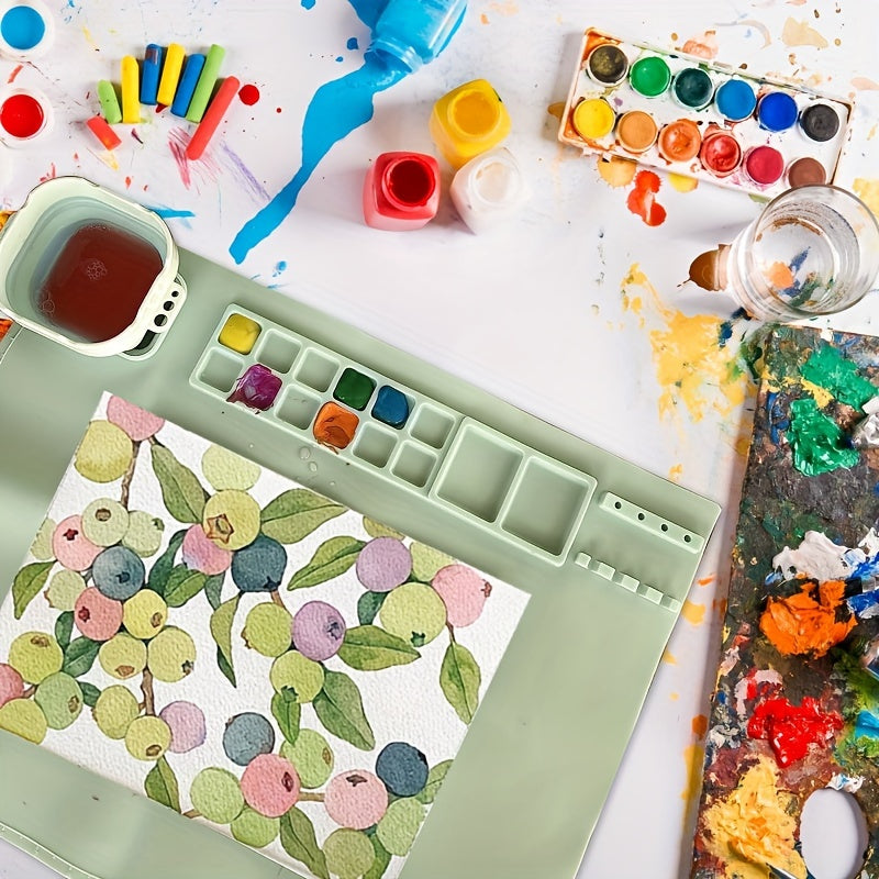 Tapis de peinture en silicone avec palette et porte-pinceaux – Durable et flexible