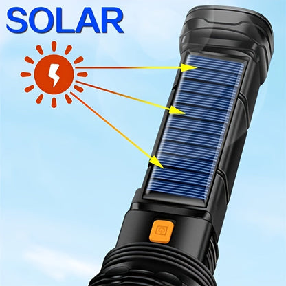 Lampe de poche LED SolarBeam – Rechargeable avec panneau solaire et USB