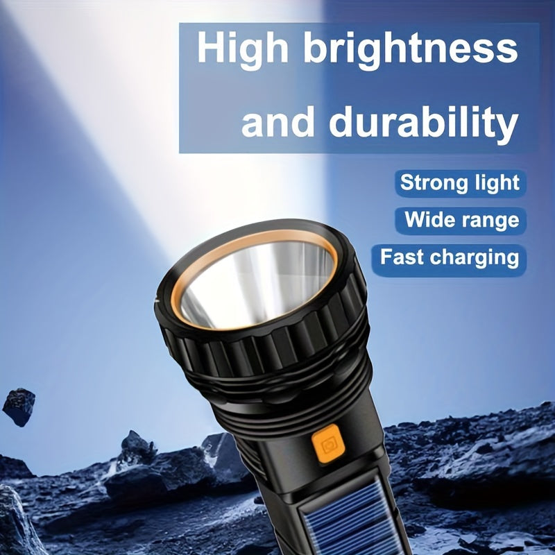 Lampe de poche LED SolarBeam – Rechargeable avec panneau solaire et USB