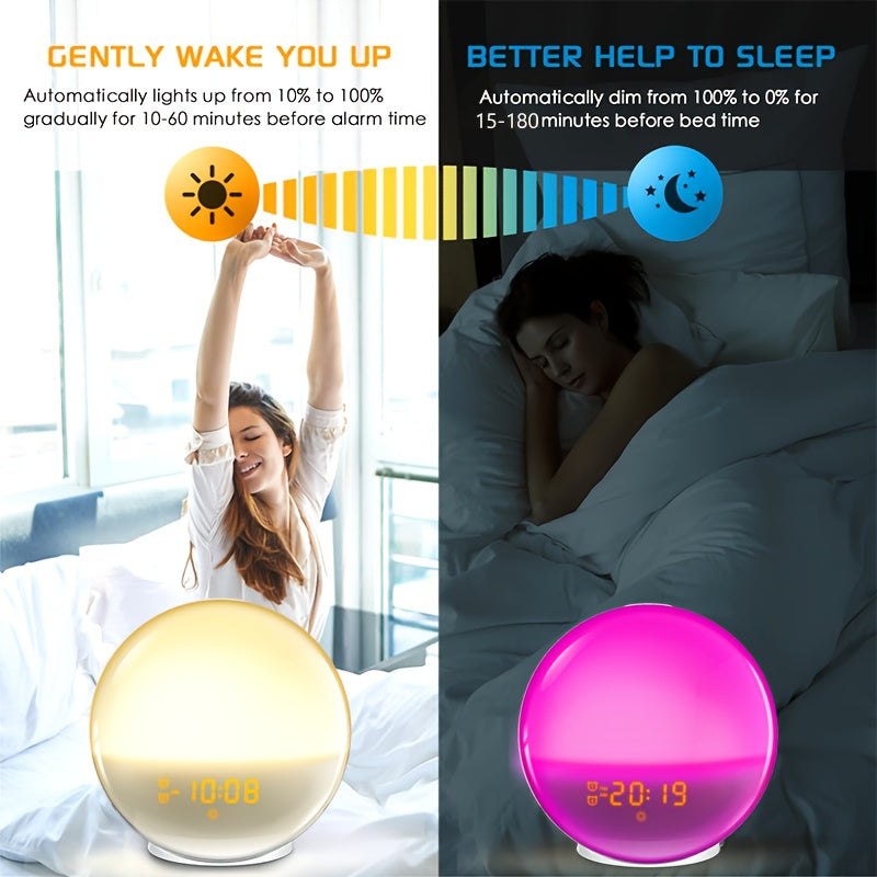 Réveil digital Halo Light – Réveil effet lever de soleil avec alimentation USB et double fonction alarme