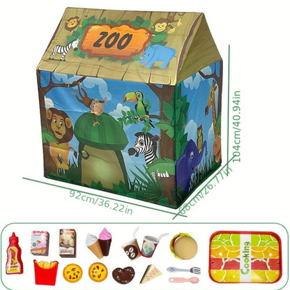 Tente de jeu jungle pour enfants – Avec décor de zoo et set de jouets