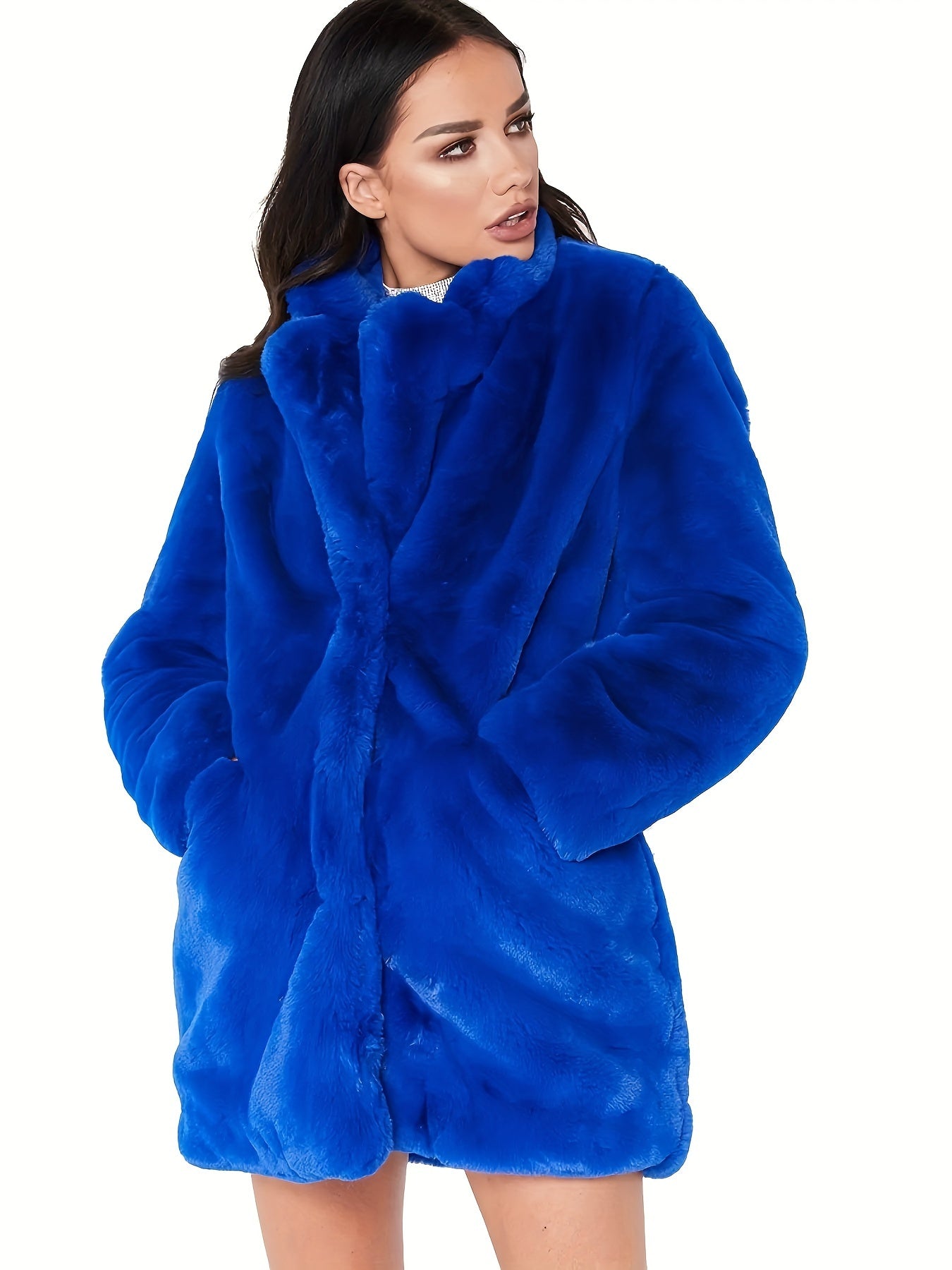 Manteau d'hiver mi-long élégant pour femme en fausse fourrure - Stylé et chaud pour les mois froids