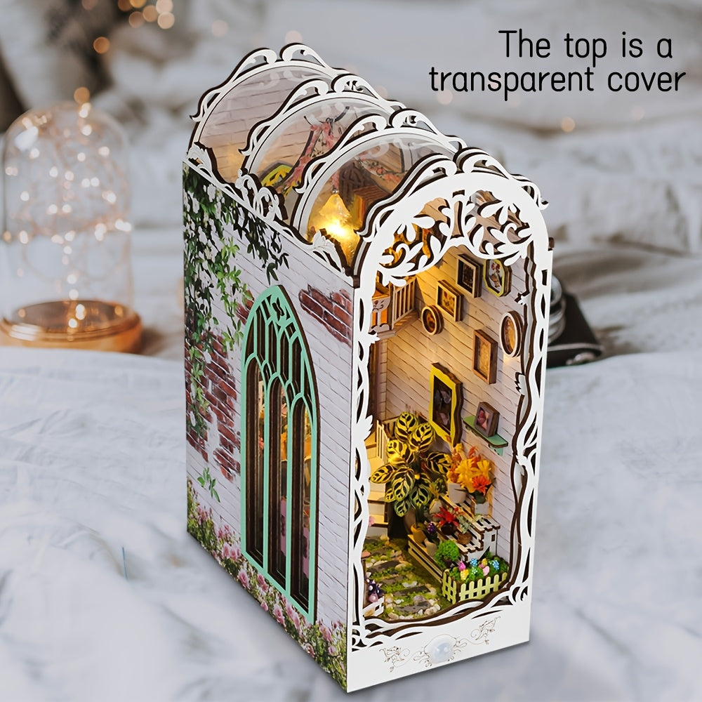 Puzzle 3D en bois – Maison fleurie blanche avec éclairage et housse anti-poussière
