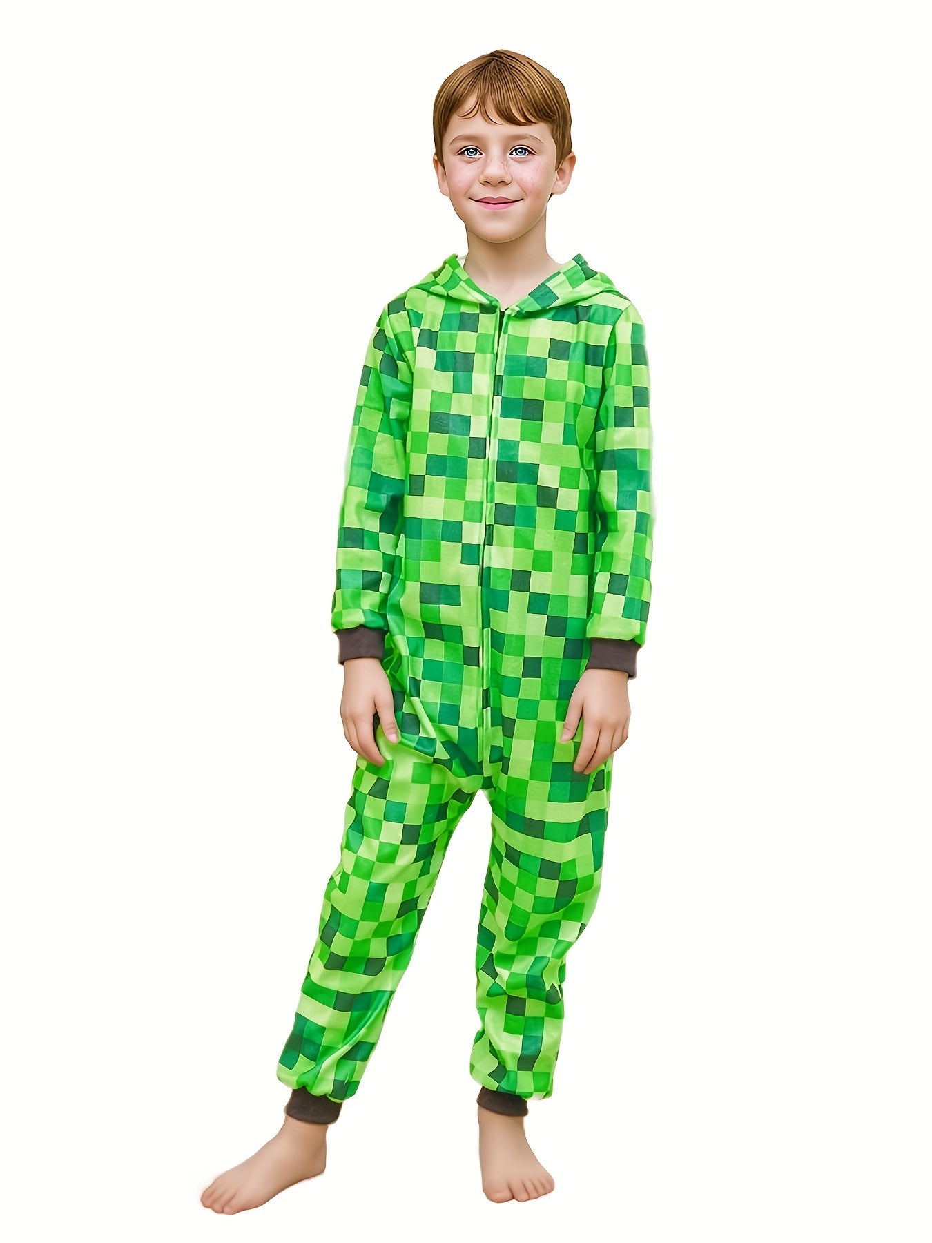 Minecraft Inspiré Grenouillère à Carreaux Verts pour Enfants – Parfaite pour Halloween et les Fêtes