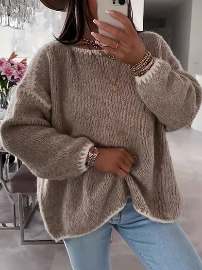 Pull à épaules dénudées à blocs de couleur - Décontracté et confortable pour l’automne et l’hiver