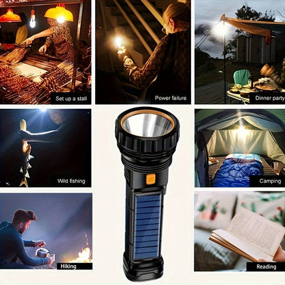 Lampe de poche LED SolarBeam – Rechargeable avec panneau solaire et USB