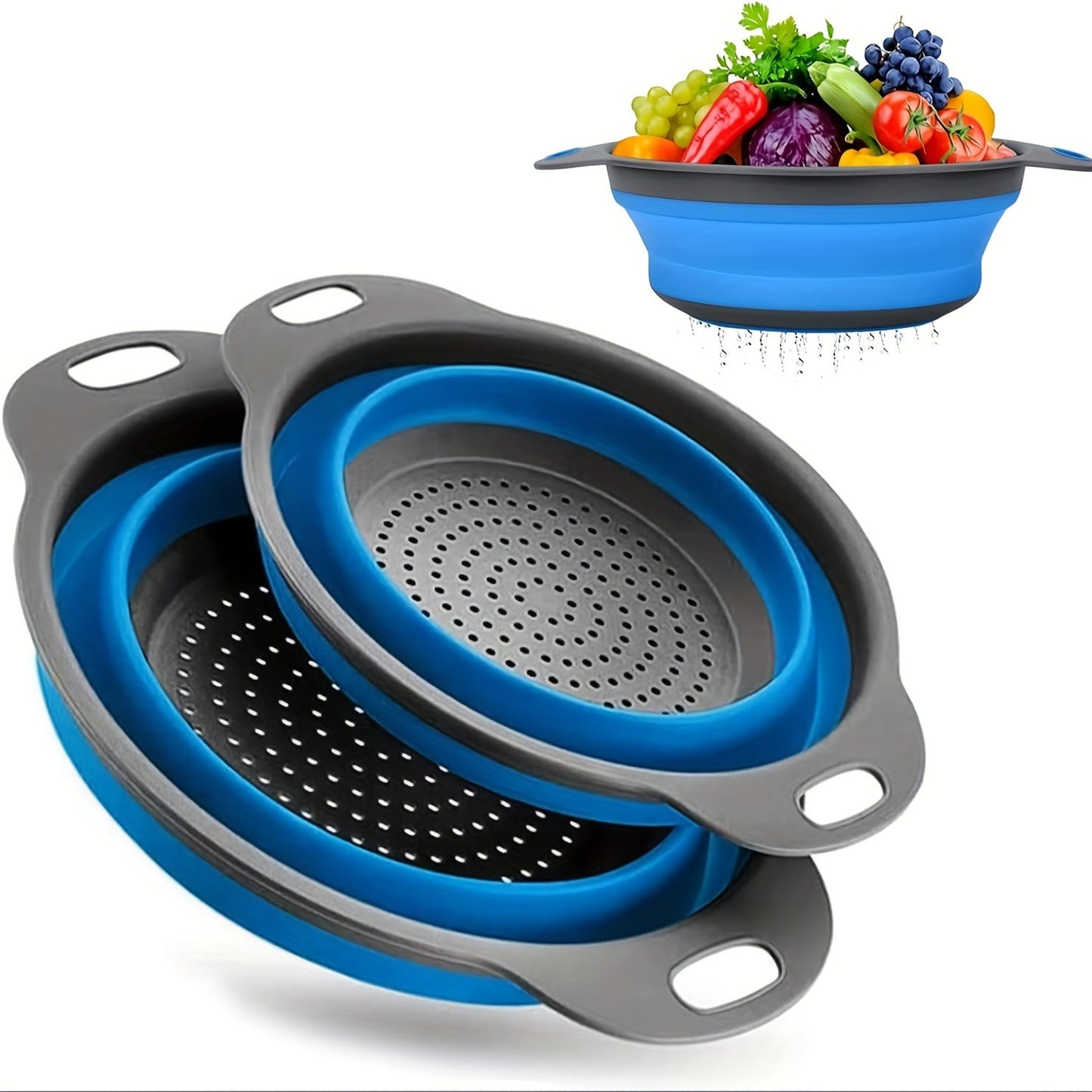 Set de Passoires en Silicone Pliables – Parfaites pour Pâtes, Légumes et Fruits