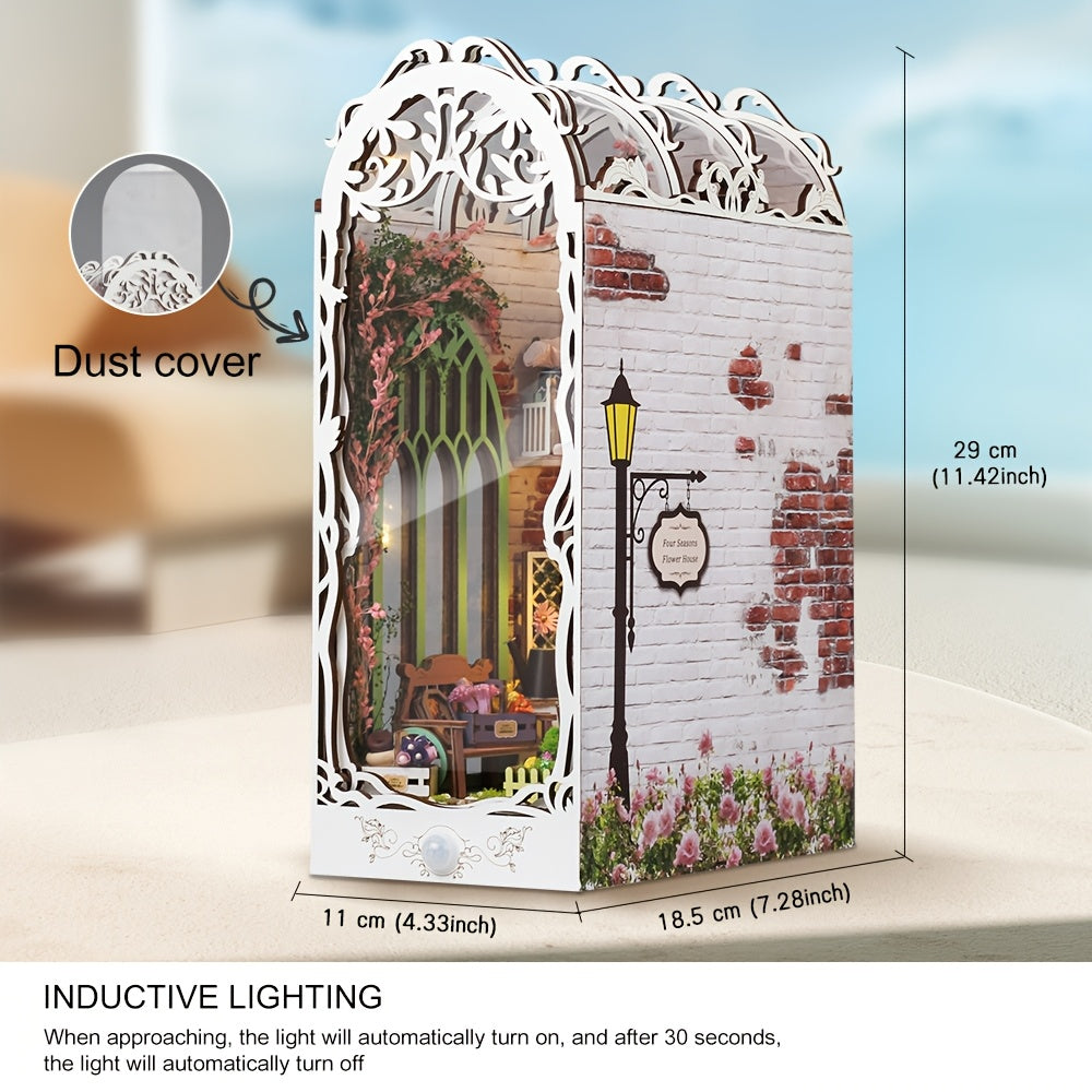 Puzzle 3D en bois – Maison fleurie blanche avec éclairage et housse anti-poussière