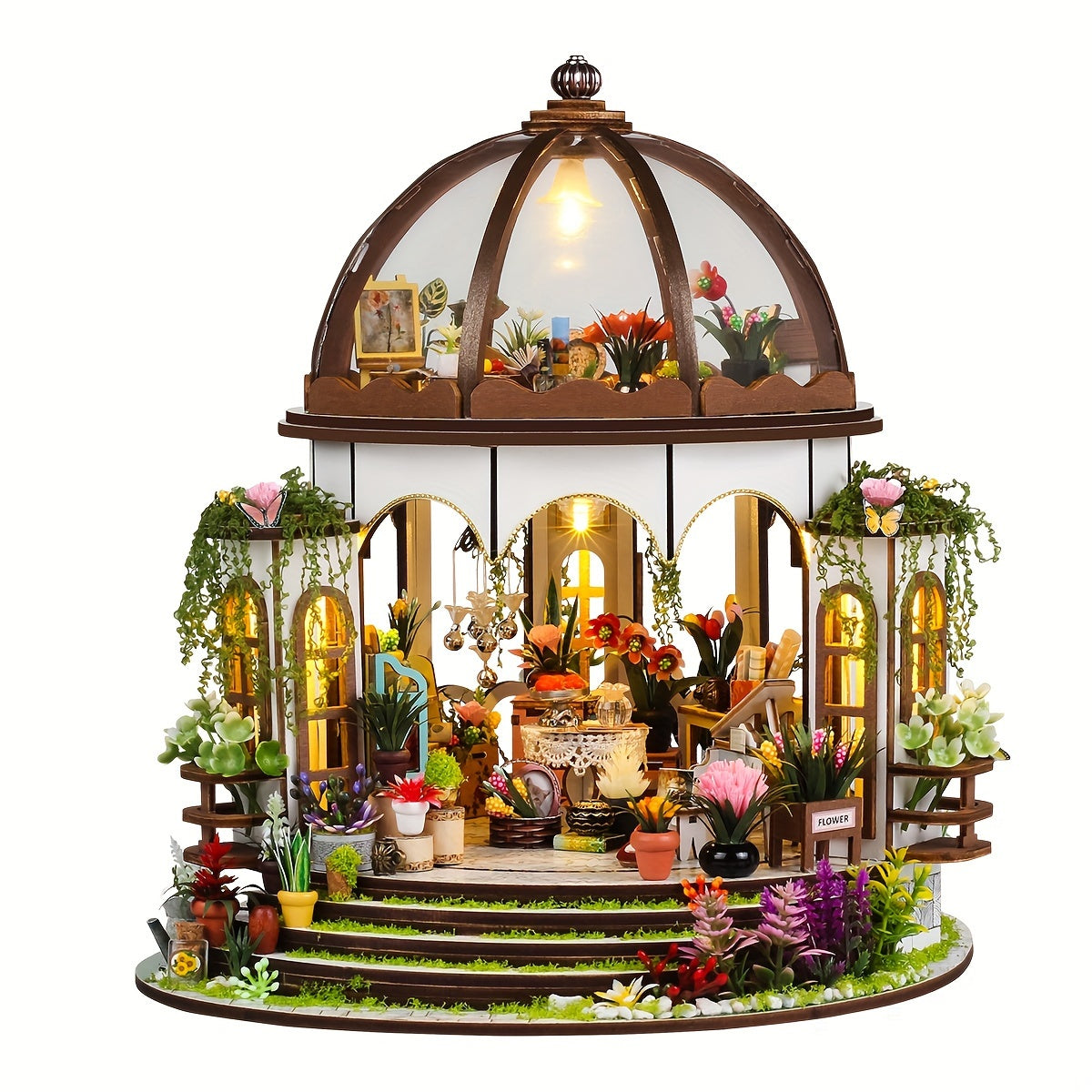 Maison miniature fleurs – Puzzle 3D en bois avec éclairage LED et jardin détaillé