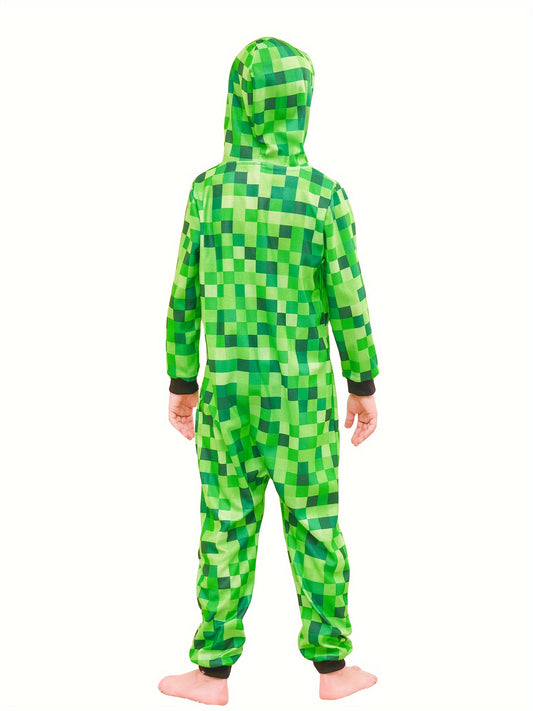 Minecraft Inspiré Grenouillère à Carreaux Verts pour Enfants – Parfaite pour Halloween et les Fêtes