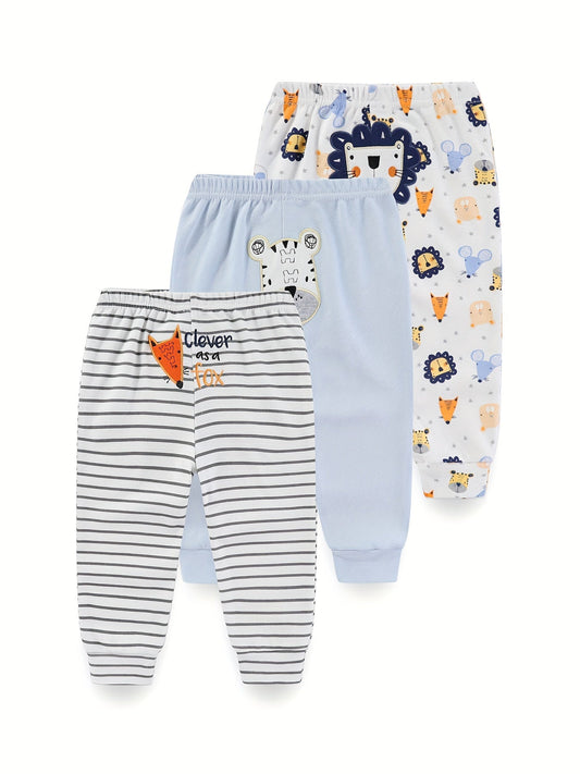 Ensemble de 3 Pantalons Bébé avec Motifs Animaux Adorables