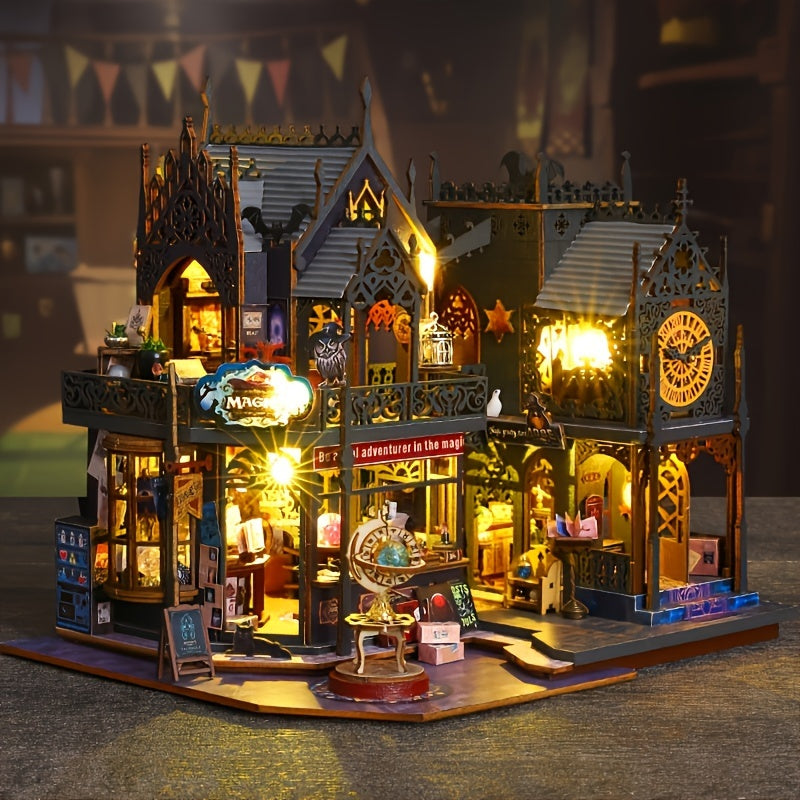 Maison de livres enchantée – Puzzle 3D en bois avec éclairage magique