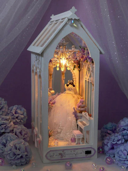 Maison de poupée robe de mariée DIY – Kit de construction 3D avec éclairage et meubles décoratifs