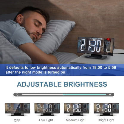 Réveil projecteur LED avec projection réglable à 180° – Affichage clair et fonction snooze pour chambre ou bureau