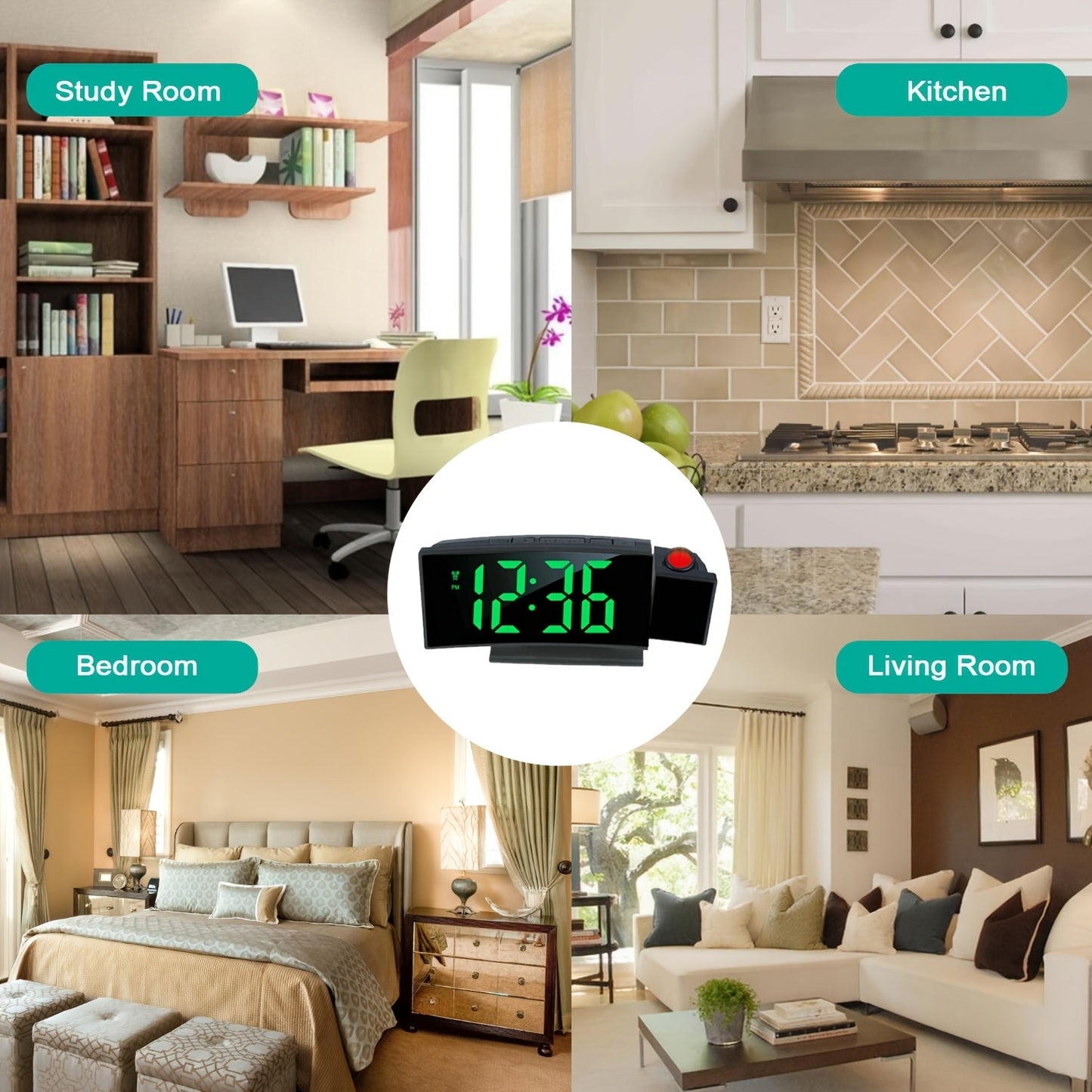 Réveil projecteur digital – Affichage LED et fonction snooze avec luminosité réglable